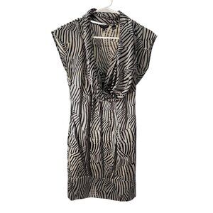 Ted Baker London Silk  Black & White Abstract with Scarf Dress Size 0 EUC